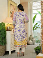 Thumbnail for Yufta Yellow Cotton Straight Floral Print Beads And Stones Kurta Dupatta Set