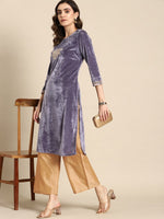 Thumbnail for All About You Women Velvet Finish Yoke Design Regular Kurta with Palazzos - Distacart