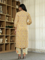 Thumbnail for Yufta Yellow Cotton Straight Floral Sequins-Work Kurta Dupatta Set