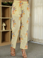 Thumbnail for Yufta Yellow Cotton Straight Floral Sequins-Work Kurta Dupatta Set