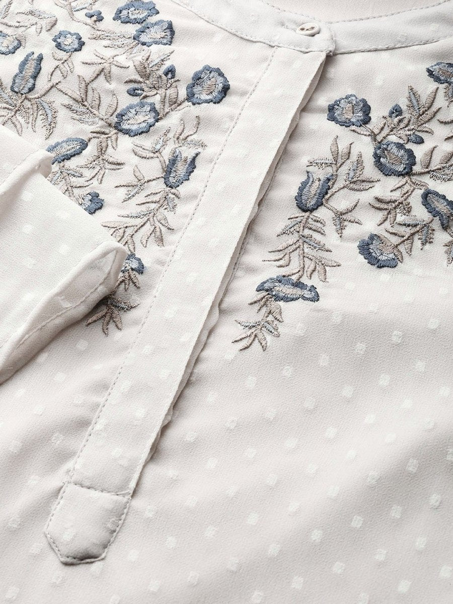 All About You Women Grey Bell Sleeves Yoke Design Thread Work Dobby Kurta - Distacart