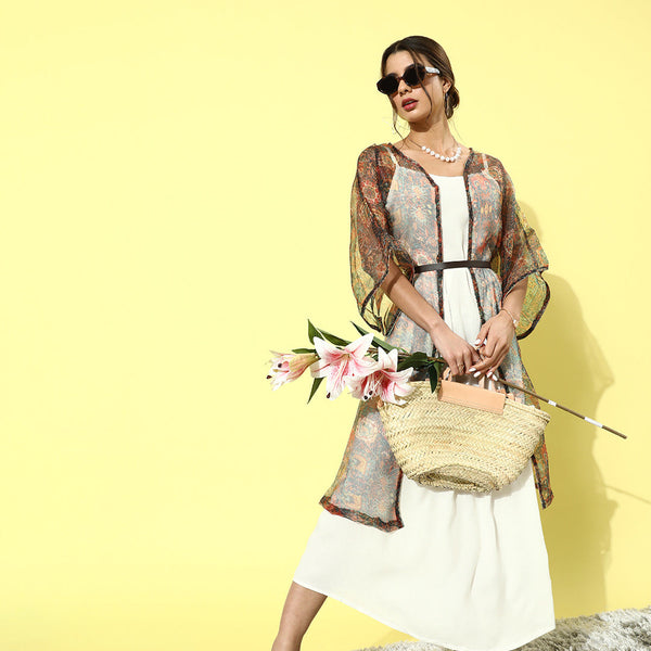 InWeave Cream - Multi Colour Organza Cape Set - Distacart