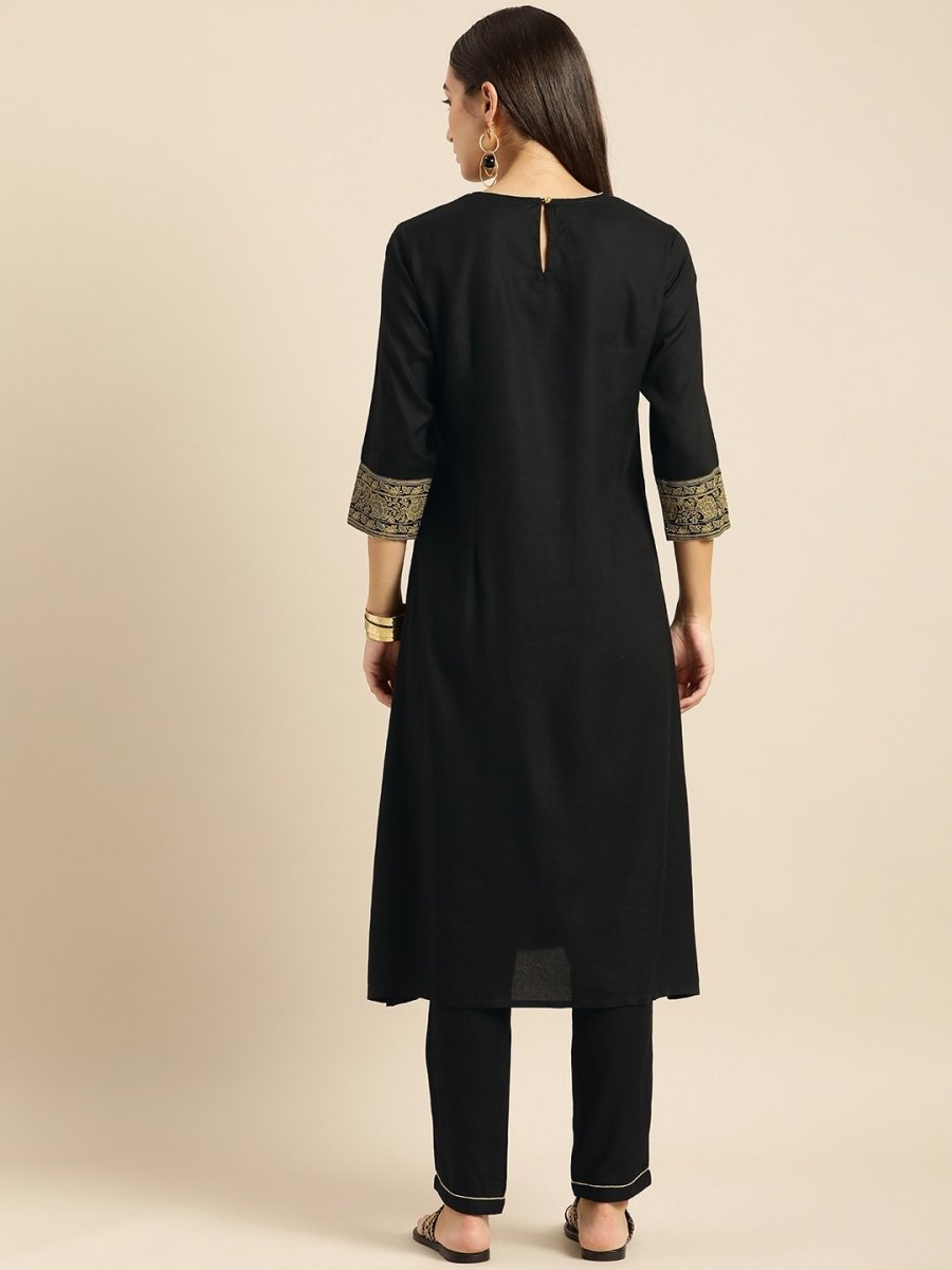 All About You Women Black & Mustard Yellow Printed Kurta with Trousers - Distacart
