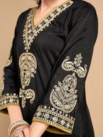 Thumbnail for Anouk Black Embroidered Regular Thread Work Straight Kurta with Trousers