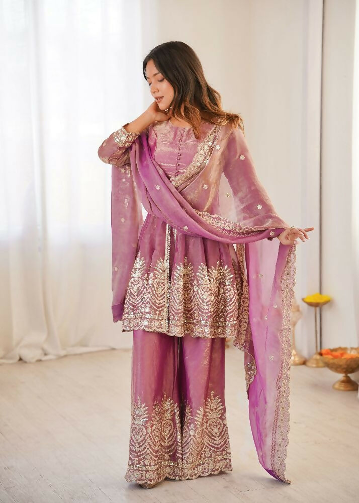 Teeya Creation Baby Pink Color Fendy Satin Silk Embroidery Work Party Wear Salwar Suit - Distacart