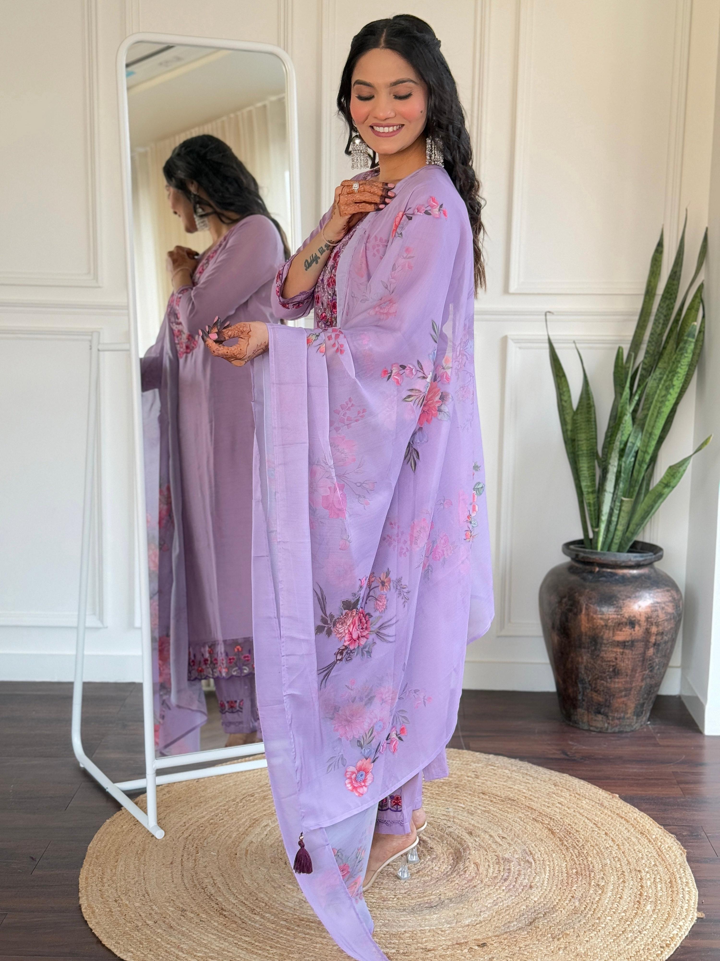 The52 Beautiful Women's Thread work Viscose Fabric Straight Kurta, Pant and Dupatta Set