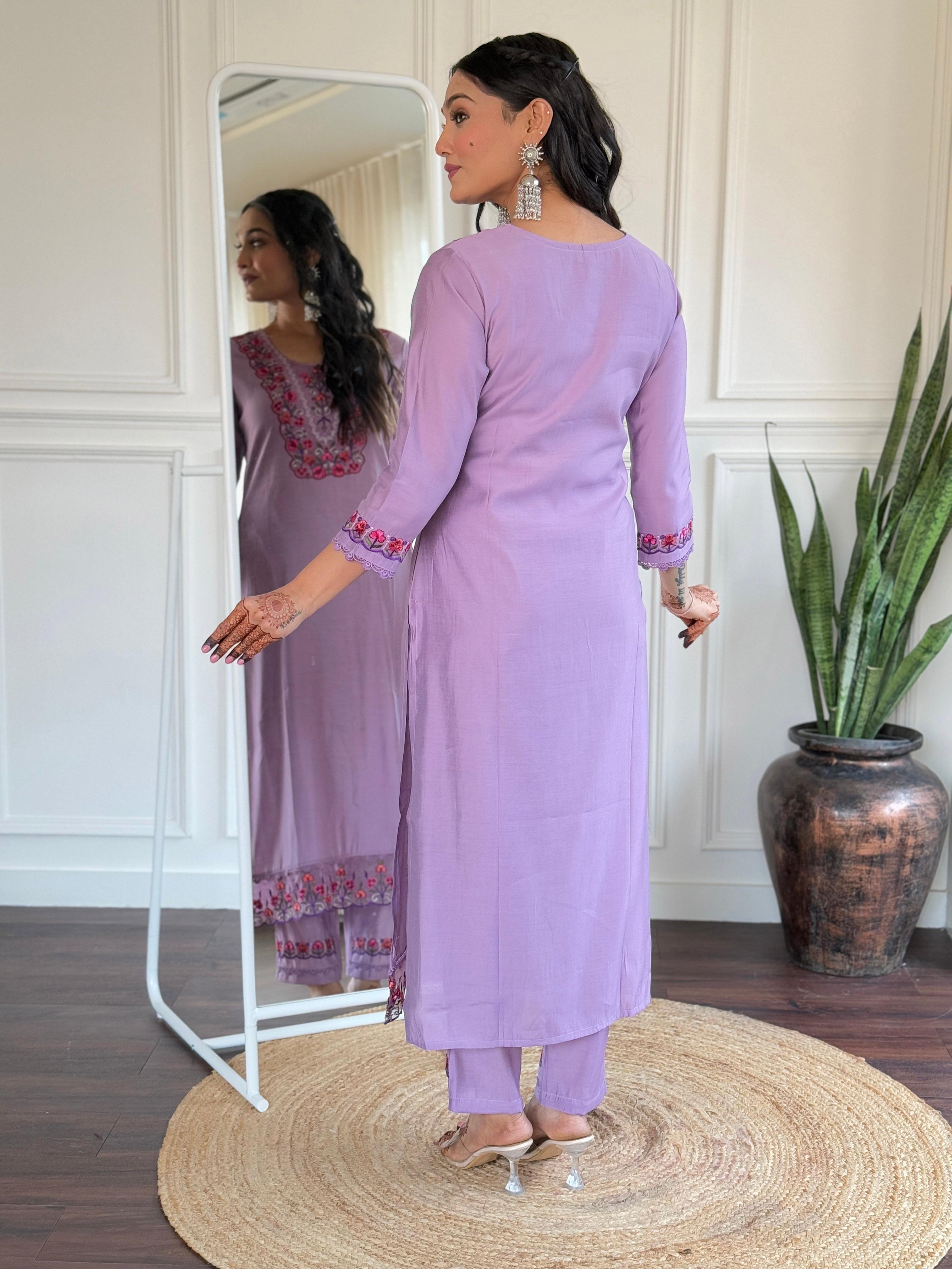 The52 Beautiful Women's Thread work Viscose Fabric Straight Kurta, Pant and Dupatta Set