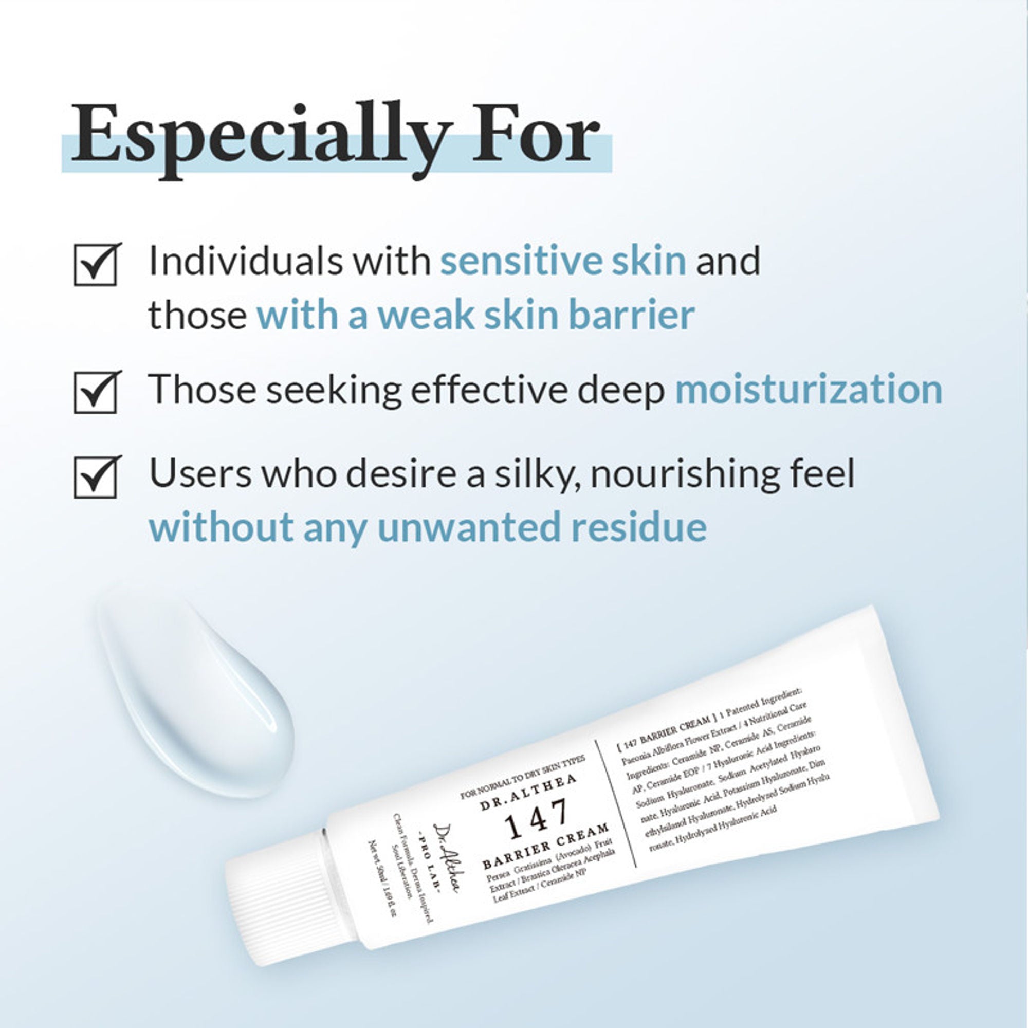 Dr.Althea 147 Barrier Cream: Rich Ceramide & hyaluronic acid infused cream for Damaged Skin Barrier - Distacart