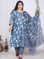 Thumbnail for Swasti Floral Printed Regular Sequinned Pure Cotton Kurta with Trousers & Dupatta - Distacart