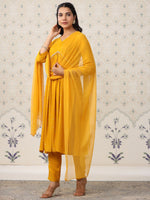 Thumbnail for Ode by House of Pataudi Geometric Printed Pleated Kurta & Trousers With Dupatta - Distacart