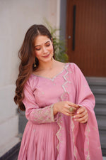 Thumbnail for Lorenvalley Fashion Pink Shimmer Silk with Embroidery Sequins Work Anarkali Gown with Dupatta - Distacart