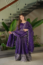 Thumbnail for Lorenvalley Fashion Purple Shimmer Silk with Embroidery Sequins Work Anarkali Gown with Dupatta - Distacart