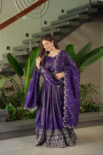 Thumbnail for Lorenvalley Fashion Purple Shimmer Silk with Embroidery Sequins Work Anarkali Gown with Dupatta - Distacart