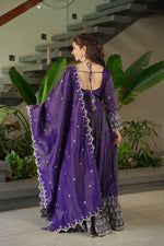 Thumbnail for Lorenvalley Fashion Purple Shimmer Silk with Embroidery Sequins Work Anarkali Gown with Dupatta - Distacart