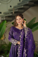 Thumbnail for Lorenvalley Fashion Purple Shimmer Silk with Embroidery Sequins Work Anarkali Gown with Dupatta - Distacart