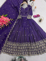 Thumbnail for Lorenvalley Fashion Purple Shimmer Silk with Embroidery Sequins Work Anarkali Gown with Dupatta - Distacart