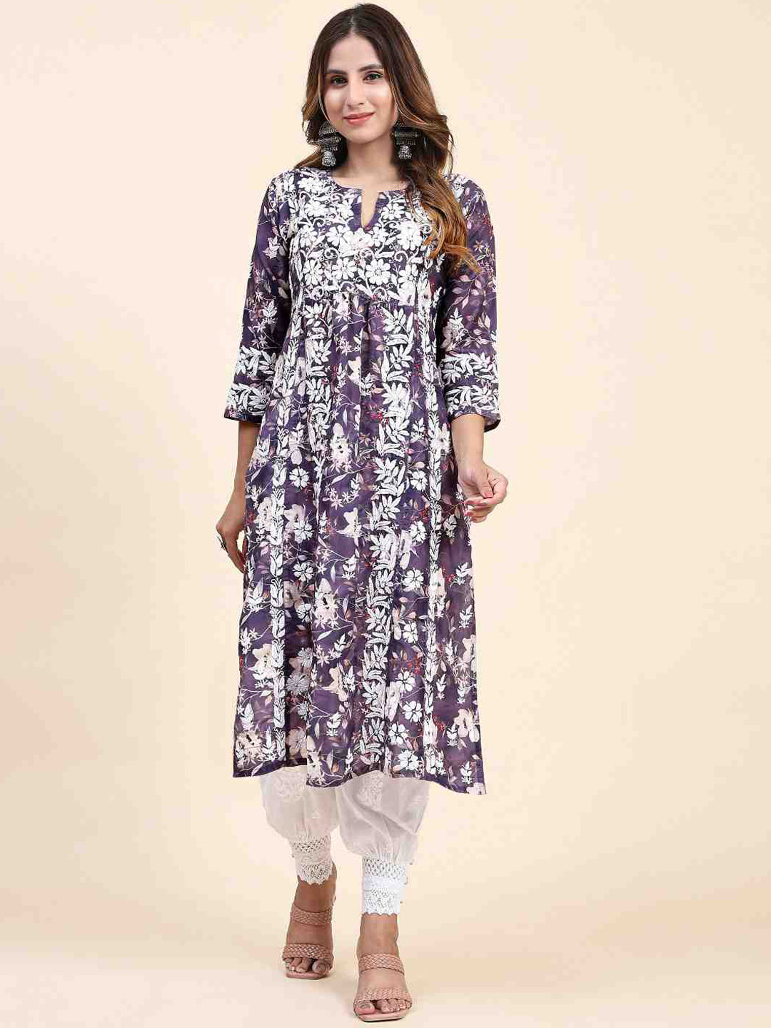 HOUSE OF KARI Floral Printed Chikankari Work Kurta - Distacart