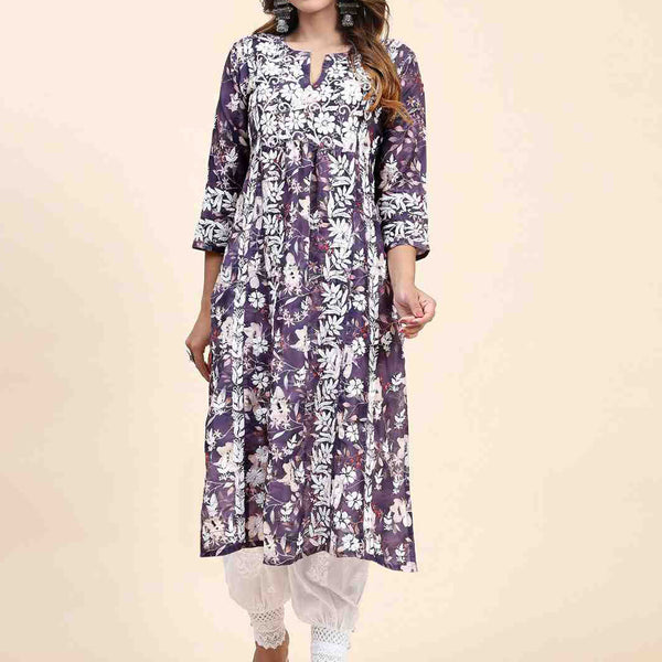 HOUSE OF KARI Floral Printed Chikankari Work Kurta - Distacart