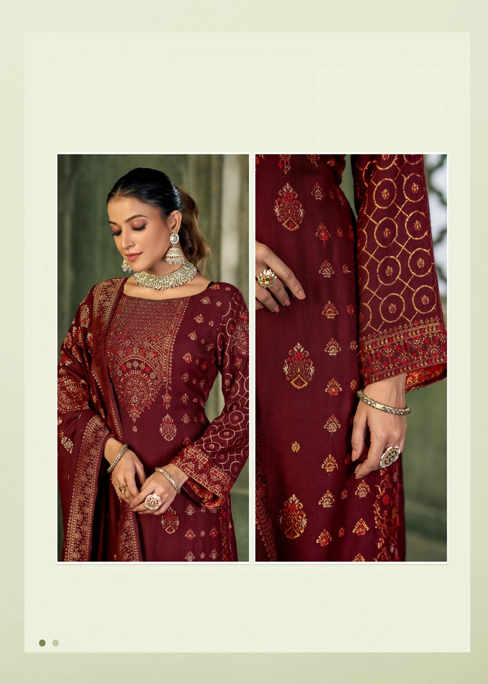 Maroon Viscose Pasmina Mina Work Kurta & Bottom with Dupatta - Natasha - Distacart