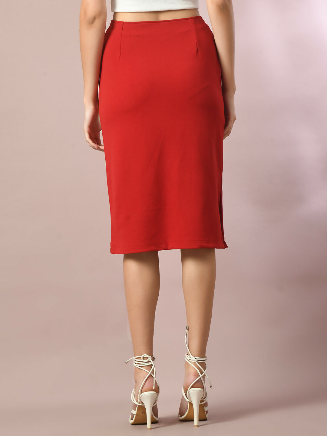 Myshka Women's Red Solid Knee Length Party Embellished Skirts - Distacart