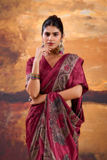 Thumbnail for Vastranavya Pink Crepe Printed Saree with Unstitched Blouse - Distacart