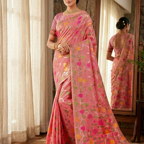 Shree Shyam Fashion Pink Linen Cotton Saree - Distacart