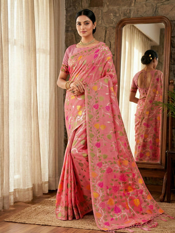 Shree Shyam Fashion Pink Linen Cotton Saree - Distacart