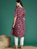 Thumbnail for Sangria Floral Printed Gotta Patti Kurta - Distacart