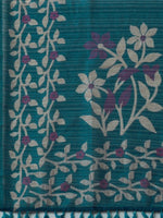 Thumbnail for Anouk Teal & White Floral Printed Block Print Saree - Distacart