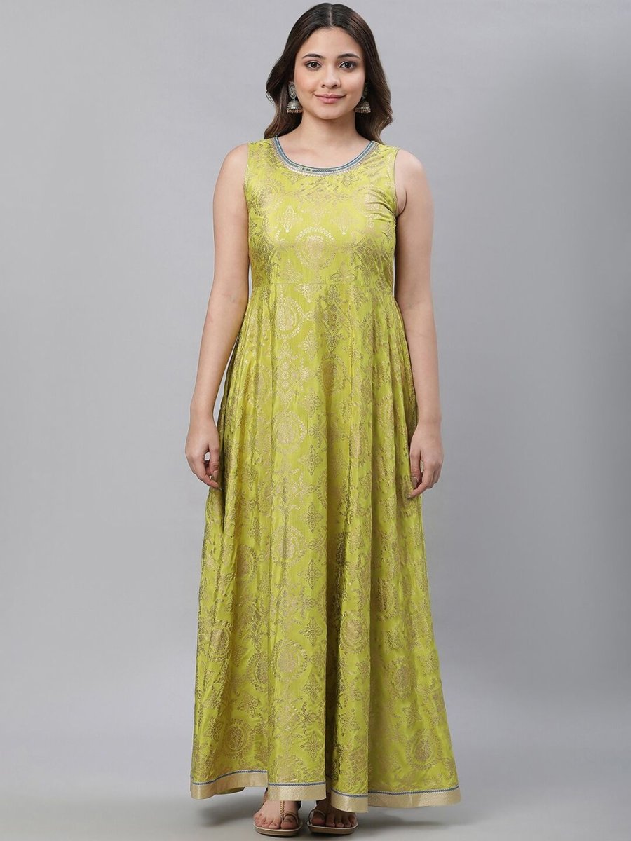 AURELIA Ethnic Motifs Printed Sleeveless Maxi Ethnic Dress With A Jacket