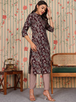 Thumbnail for Ode by House of Pataudi Floral Printed Regular Chanderi Silk Kurta With Trouser - Distacart