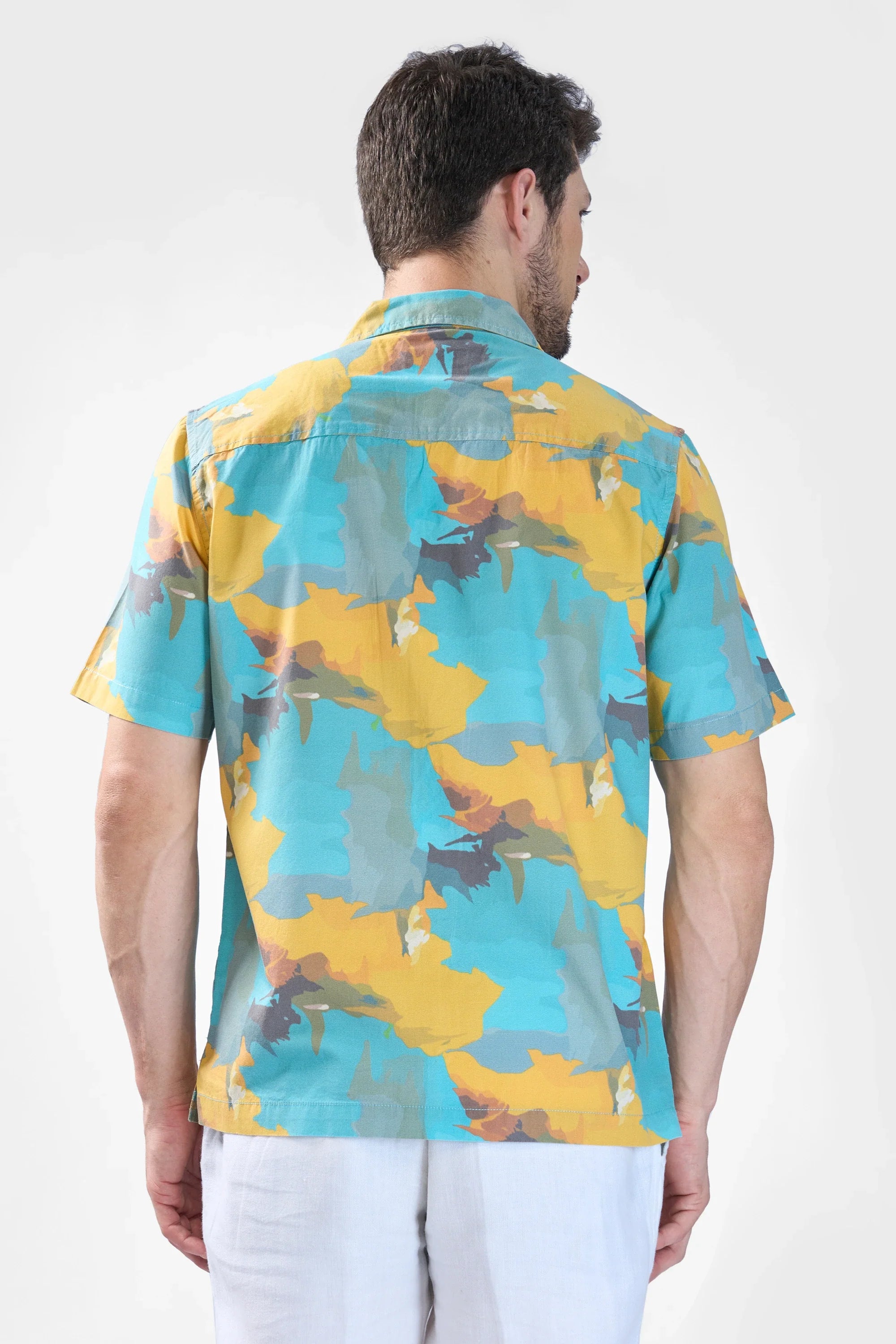 Xkind Teal Blue Abstract Printed Relaxed Fit Shirt