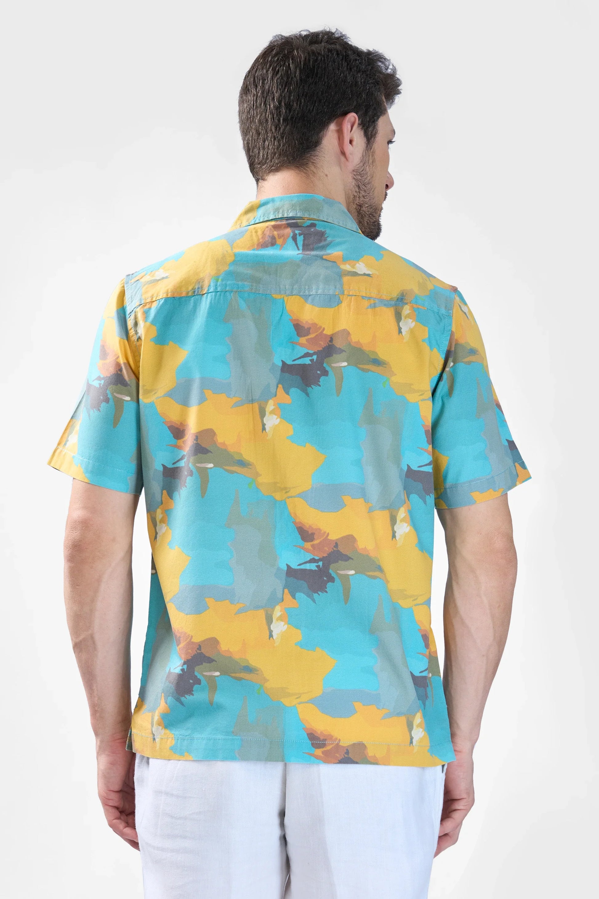 Xkind Teal Blue Abstract Printed Relaxed Fit Shirt - Distacart