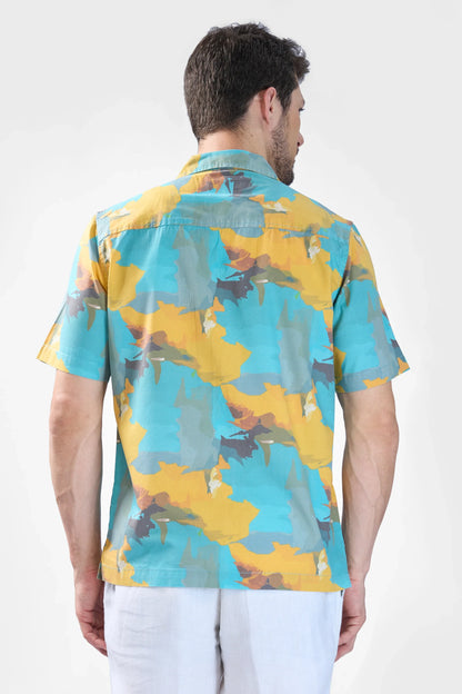 Xkind Teal Blue Abstract Printed Relaxed Fit Shirt - Distacart