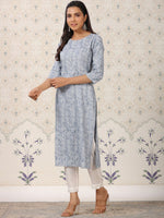 Thumbnail for Ode by House of Pataudi Printed Round Neck Straight Kurta - Distacart
