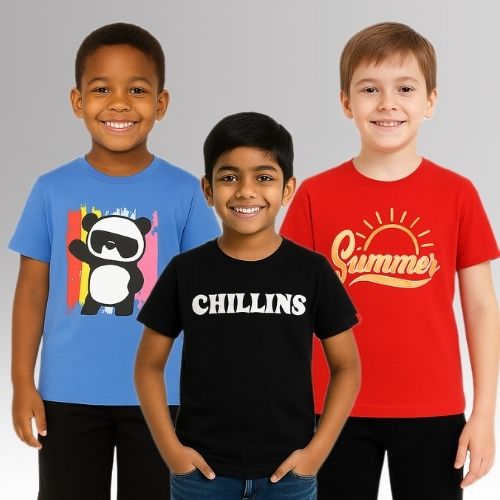 Chilins Round Neck Printed Super Combed Cotton T-shirt (Pack of 3)