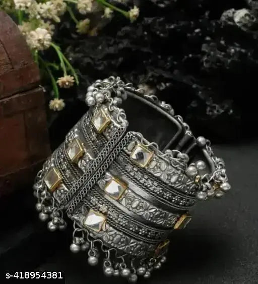 Tehzeeb Creations Women's Oxidised Afghani Style Bangle (Kadha) With Ghungroo - Distacart
