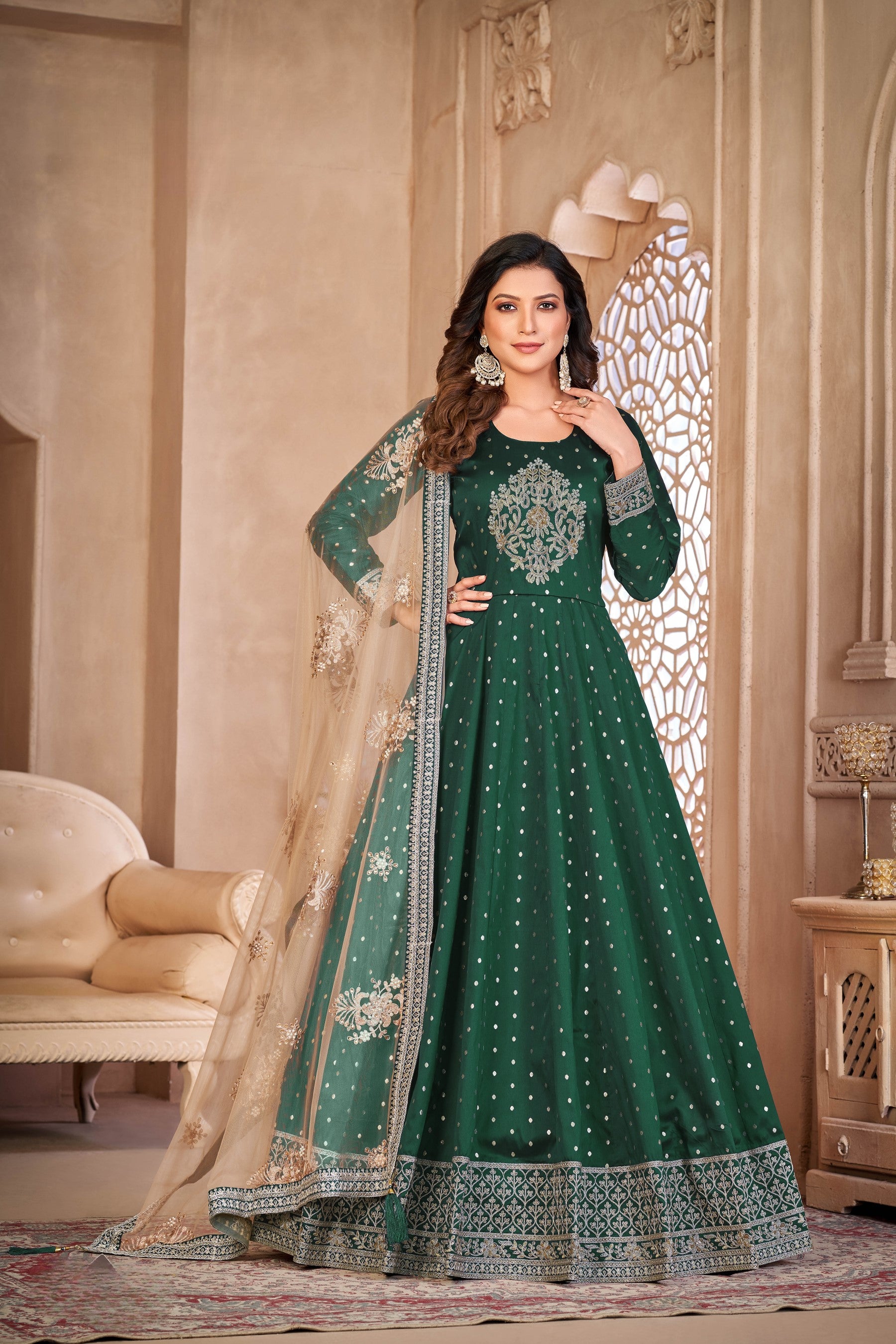 Anaita Green Embroidered Tapeta Silk Anarkali Suit - Distacart