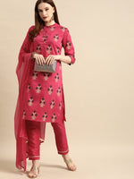 Thumbnail for All About You Women Pink Ethnic Motifs Printed Kurta with Trousers & With Dupatta - Distacart