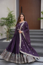 Thumbnail for Lorenvalley Fashion Wine Diamond Silk with Embroidery Threads & Sequins Work Anarkali Gown with Dupatta - Distacart