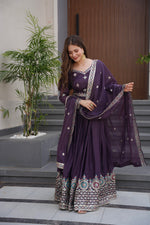 Thumbnail for Lorenvalley Fashion Wine Diamond Silk with Embroidery Threads & Sequins Work Anarkali Gown with Dupatta - Distacart