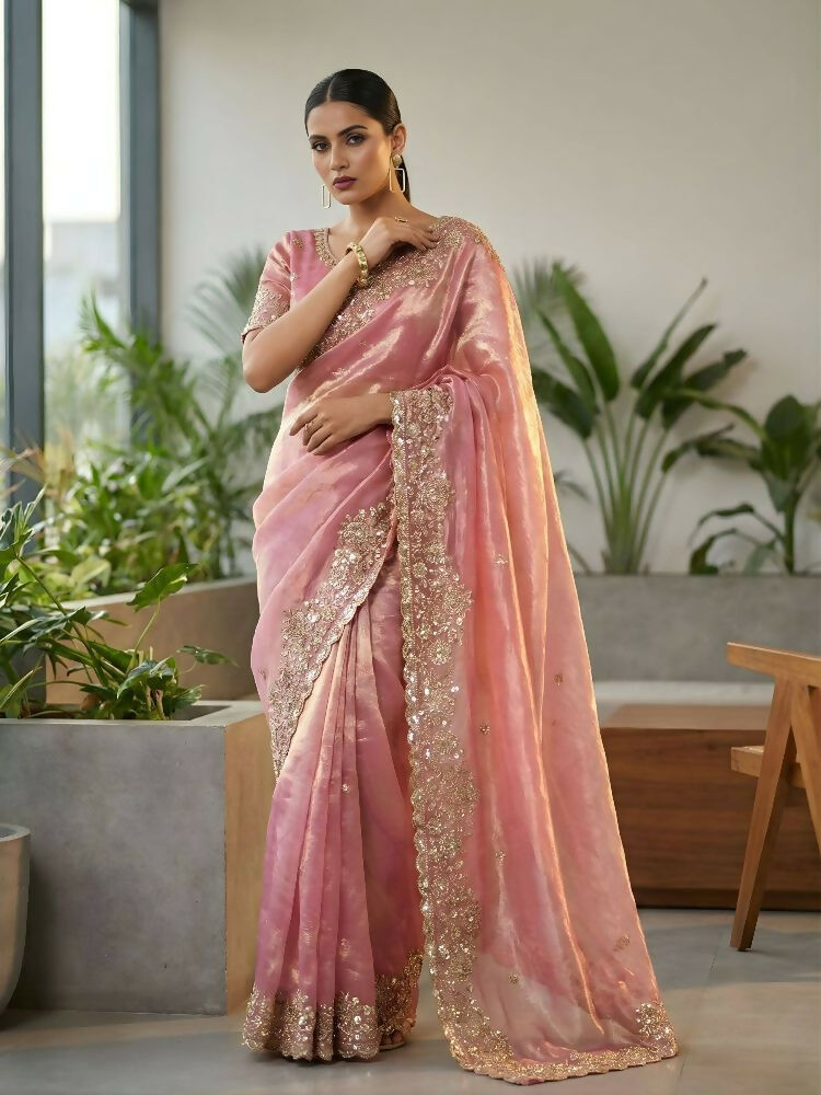 Joban Fashion Pink Fandy Satin Silk Party Wear Sarees - Distacart