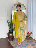Thumbnail for The52 Beautiful Embroidery Work with Viscose Fabric Straight Kurta, Pant and Dupatta Set