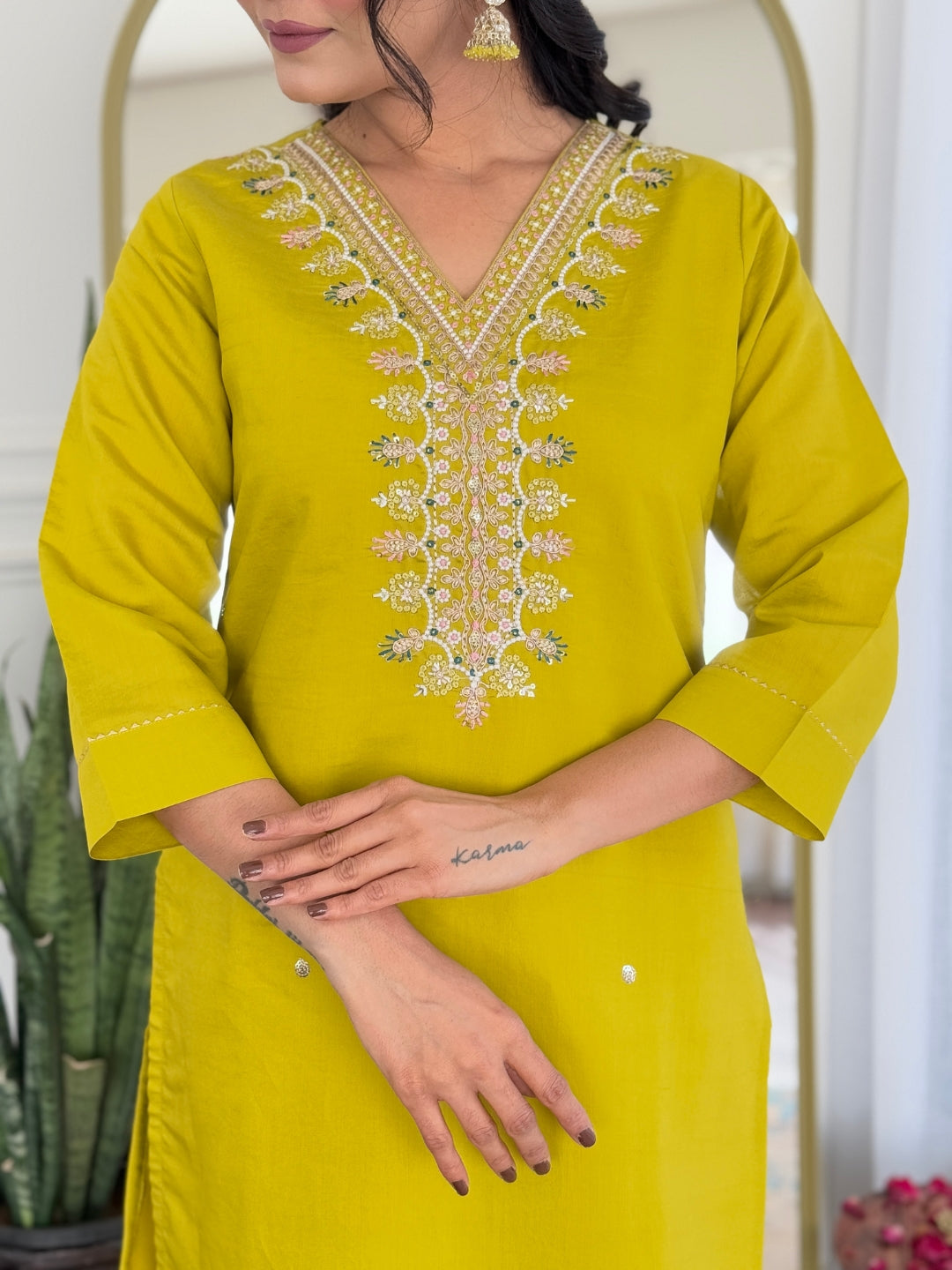 The52 Beautiful Embroidery Work with Viscose Fabric Straight Kurta, Pant and Dupatta Set
