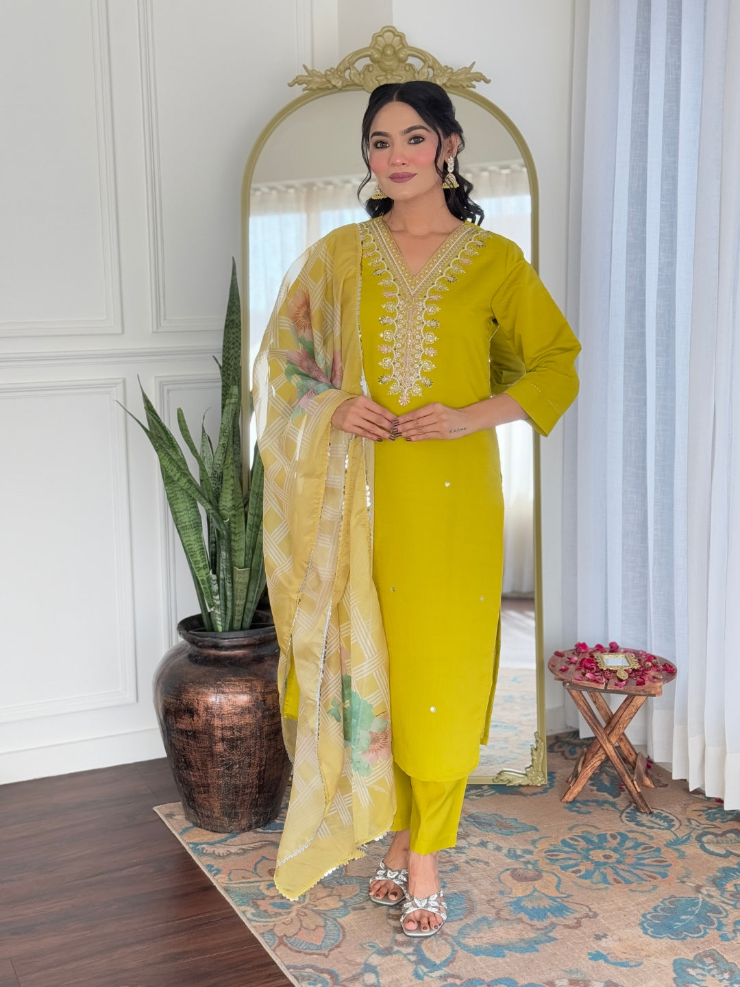 The52 Beautiful Embroidery Work with Viscose Fabric Straight Kurta, Pant and Dupatta Set