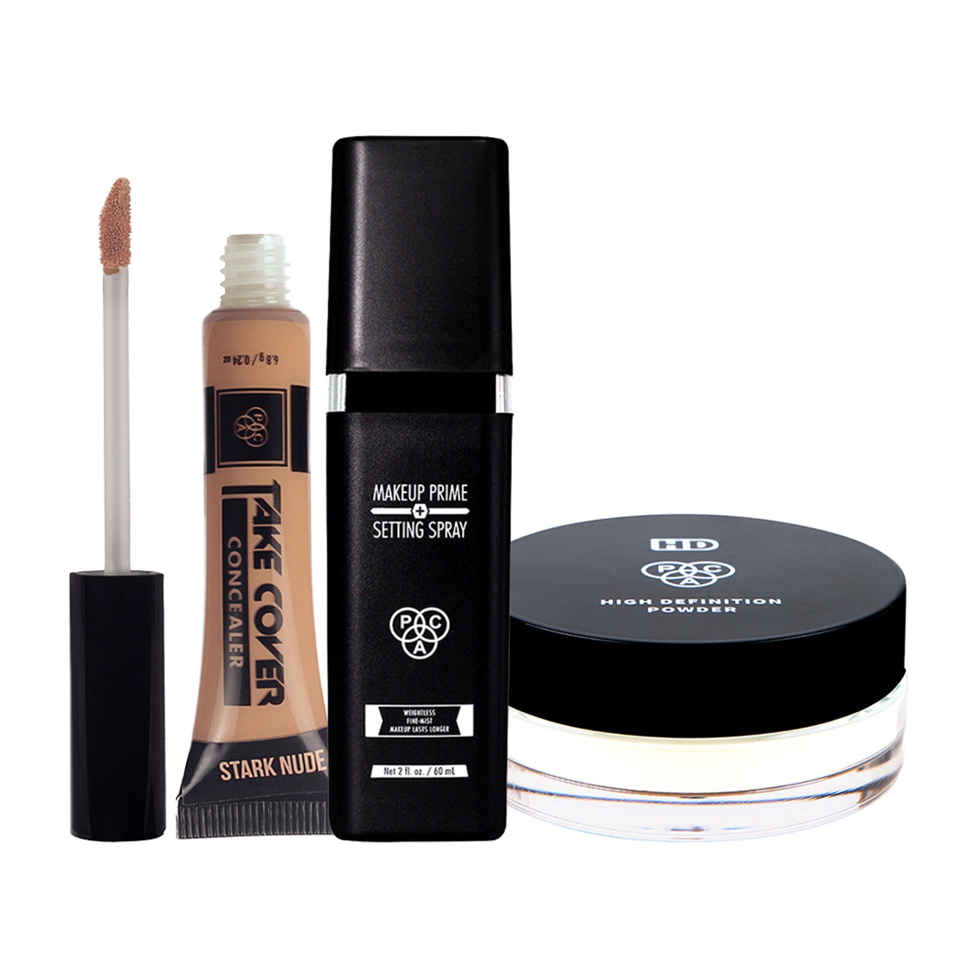 PAC Makeup Prime And Setting Spray + Take Cover Concealer - 08 Stark Nude + Hd Powder Combo