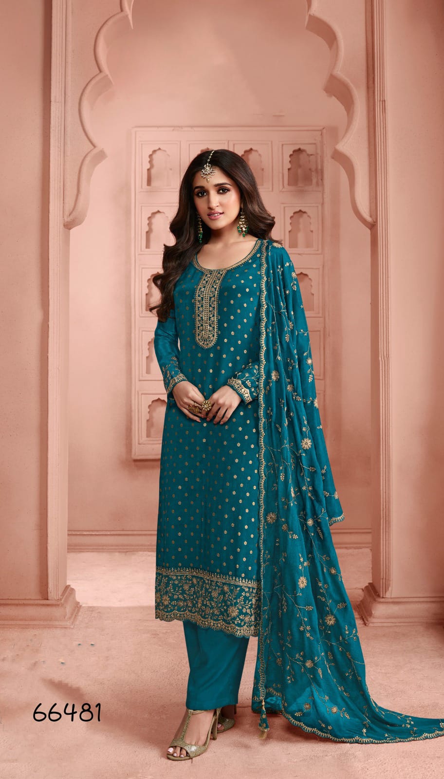 Anaita Turquoise Dola Jacquard Silk Sequin Embroidered Salwar Suit - Distacart