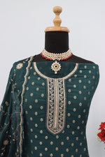 Thumbnail for Anaita Dark Green Dola Jacquard Silk Sequin Embroidered Salwar Suit - Distacart