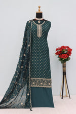 Thumbnail for Anaita Dark Green Dola Jacquard Silk Sequin Embroidered Salwar Suit - Distacart