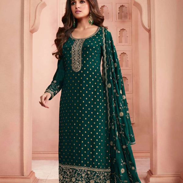Anaita Dark Green Dola Jacquard Silk Sequin Embroidered Salwar Suit - Distacart